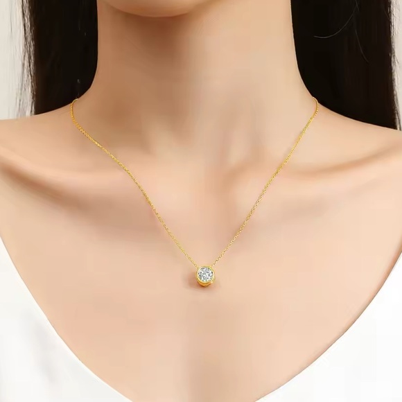 Classic DColor Moissanite 1 ct Stud Necklace 18KGold Plated 925SterliS-Certified - Picture 3 of 10